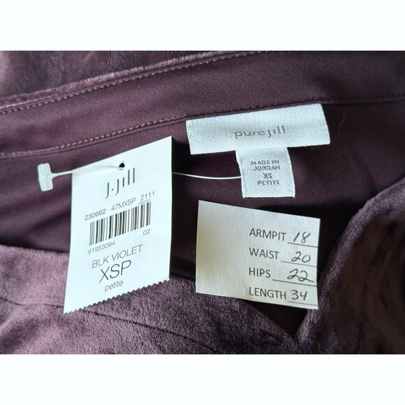 J. Jill Pure Jill Women Velvet Tunic Dress Size XSP Purple Pockets Quiet Luxury - Picture 2 of 11
